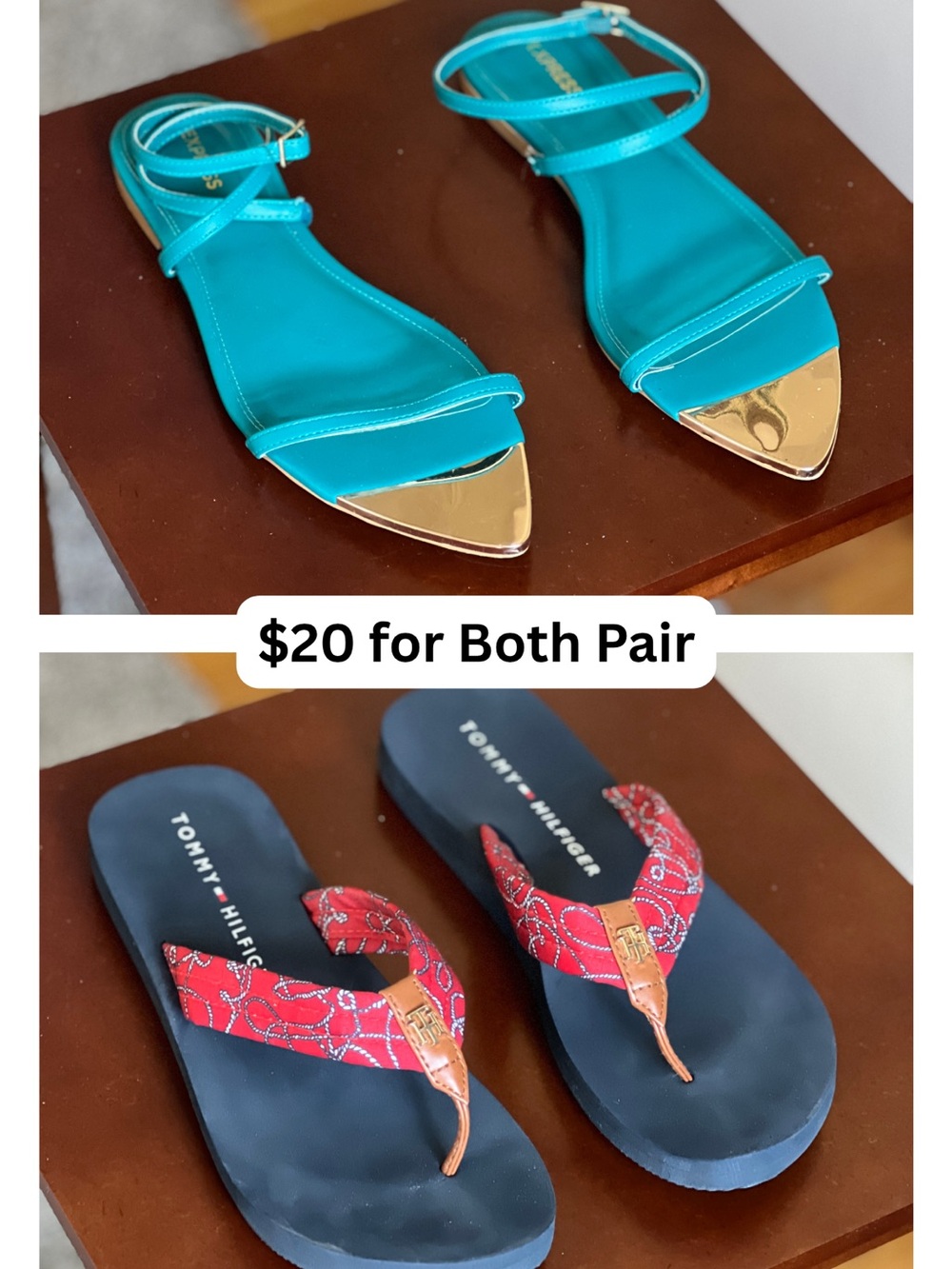 Tommy Hilfiger Navy & Red Flip Flops & Express Women's Gold Toe Sandals